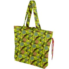 Flowers Yellow Red Blue Seamless Drawstring Tote Bag by Pakrebo