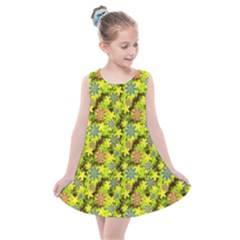 Flowers Yellow Red Blue Seamless Kids  Summer Dress by Pakrebo