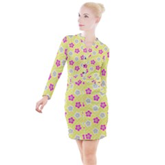 Traditional Patterns Plum Button Long Sleeve Dress