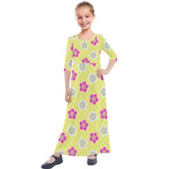 Traditional Patterns Plum Kids  Quarter Sleeve Maxi Dress