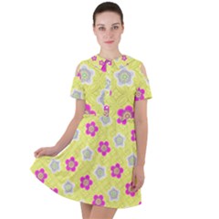 Traditional Patterns Plum Short Sleeve Shoulder Cut Out Dress 