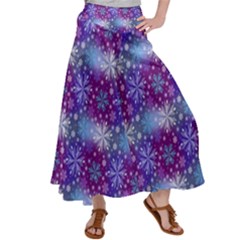 Snow White Blue Purple Tulip Satin Palazzo Pants by Pakrebo