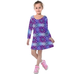 Snow White Blue Purple Tulip Kids  Long Sleeve Velvet Dress