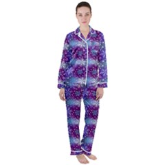 Snow White Blue Purple Tulip Satin Long Sleeve Pyjamas Set