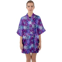 Snow White Blue Purple Tulip Quarter Sleeve Kimono Robe by Pakrebo