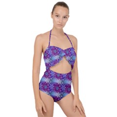 Snow White Blue Purple Tulip Scallop Top Cut Out Swimsuit by Pakrebo