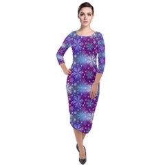 Snow White Blue Purple Tulip Quarter Sleeve Midi Velour Bodycon Dress