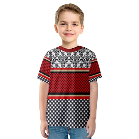 Background Damask Red Black Kids  Sport Mesh Tee by Pakrebo