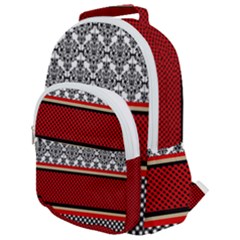 Background Damask Red Black Rounded Multi Pocket Backpack