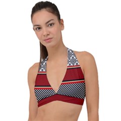 Background Damask Red Black Halter Plunge Bikini Top