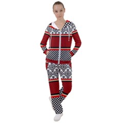 Background Damask Red Black Women s Tracksuit