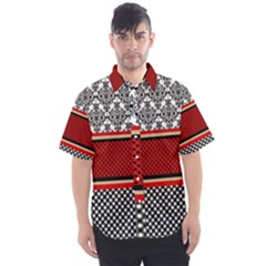 Background Damask Red Black Men s Short Sleeve Shirt