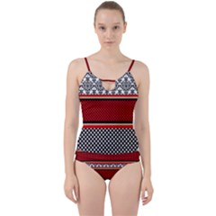 Background Damask Red Black Cut Out Top Tankini Set by Pakrebo