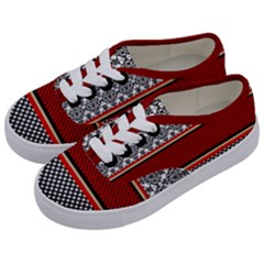 Background Damask Red Black Kids  Classic Low Top Sneakers by Pakrebo