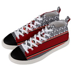 Background Damask Red Black Men s Mid-top Canvas Sneakers by Pakrebo