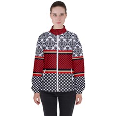 Background Damask Red Black Women s High Neck Windbreaker by Pakrebo