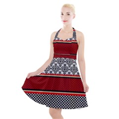 Background Damask Red Black Halter Party Swing Dress 