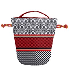 Background Damask Red Black Drawstring Bucket Bag