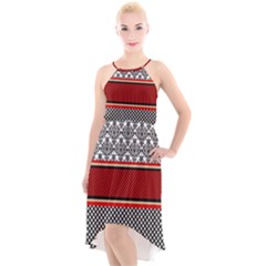 Background Damask Red Black High-low Halter Chiffon Dress  by Pakrebo