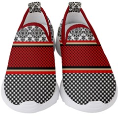 Background Damask Red Black Kids  Slip On Sneakers