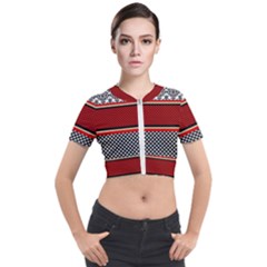 Background Damask Red Black Short Sleeve Cropped Jacket