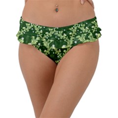 White Flowers Green Damask Frill Bikini Bottom