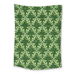 White Flowers Green Damask Medium Tapestry