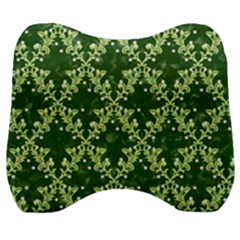 White Flowers Green Damask Velour Head Support Cushion