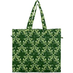 White Flowers Green Damask Canvas Travel Bag