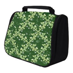 White Flowers Green Damask Full Print Travel Pouch (small)