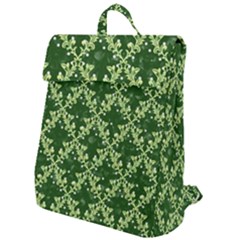 White Flowers Green Damask Flap Top Backpack