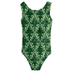 White Flowers Green Damask Kids  Cut-out Back One Piece Swimsuit