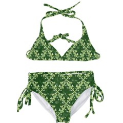 White Flowers Green Damask Kids  Classic Bikini Set