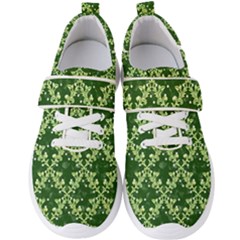 White Flowers Green Damask Men s Velcro Strap Shoes