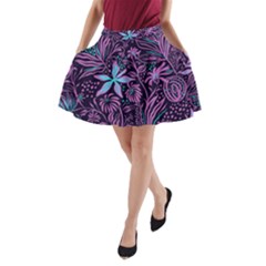 Stamping Pattern Leaves Drawing A-line Pocket Skirt by Pakrebo