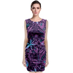 Stamping Pattern Leaves Drawing Sleeveless Velvet Midi Dress by Pakrebo