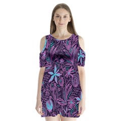 Stamping Pattern Leaves Drawing Shoulder Cutout Velvet One Piece by Pakrebo