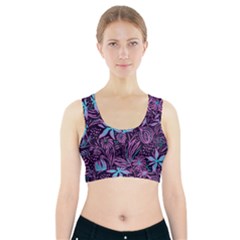 Stamping Pattern Leaves Drawing Sports Bra With Pocket by Pakrebo