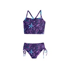 Stamping Pattern Leaves Drawing Girls  Tankini Swimsuit