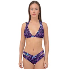 Stamping Pattern Leaves Drawing Double Strap Halter Bikini Set