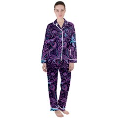 Stamping Pattern Leaves Drawing Satin Long Sleeve Pyjamas Set