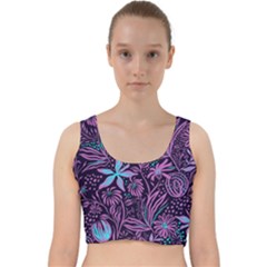 Stamping Pattern Leaves Drawing Velvet Racer Back Crop Top