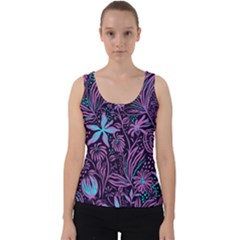 Stamping Pattern Leaves Drawing Velvet Tank Top