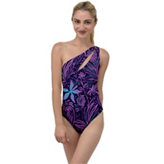 Stamping Pattern Leaves Drawing To One Side Swimsuit