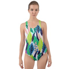 Leaves Drawing Pattern Nature Cut-out Back One Piece Swimsuit by Pakrebo