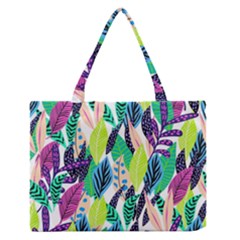 Leaves Drawing Pattern Nature Zipper Medium Tote Bag by Pakrebo