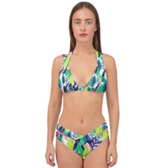 Leaves Drawing Pattern Nature Double Strap Halter Bikini Set