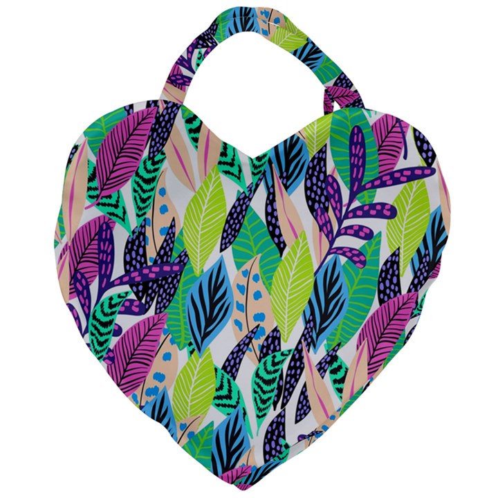 Leaves Drawing Pattern Nature Giant Heart Shaped Tote