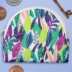 Leaves Drawing Pattern Nature Horseshoe Style Canvas Pouch