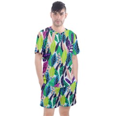 Leaves Drawing Pattern Nature Men s Mesh Tee And Shorts Set